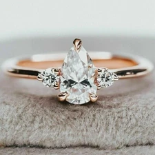 Three-Stone Engagement Ring 3.20CTW Pear Cut Moissanite 14K Rose Gold Plated