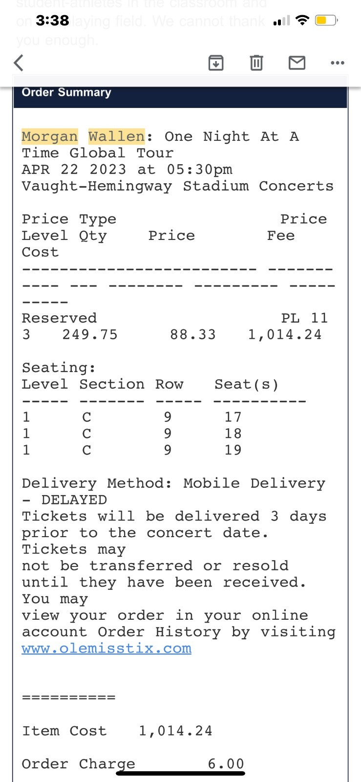 Wallen Ticket 04/22 Oxford, MS eBay