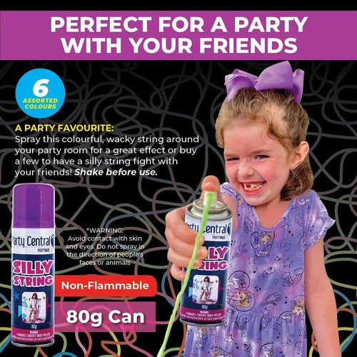 24x Crazy Party String 6 Assorted Colours Silly Spray Birthday Party Celebration - Picture 4 of 7