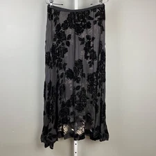 Citron Santa Monica Maxi Skirt Womens Medium Black Sheer Flocked Velvet Floral
