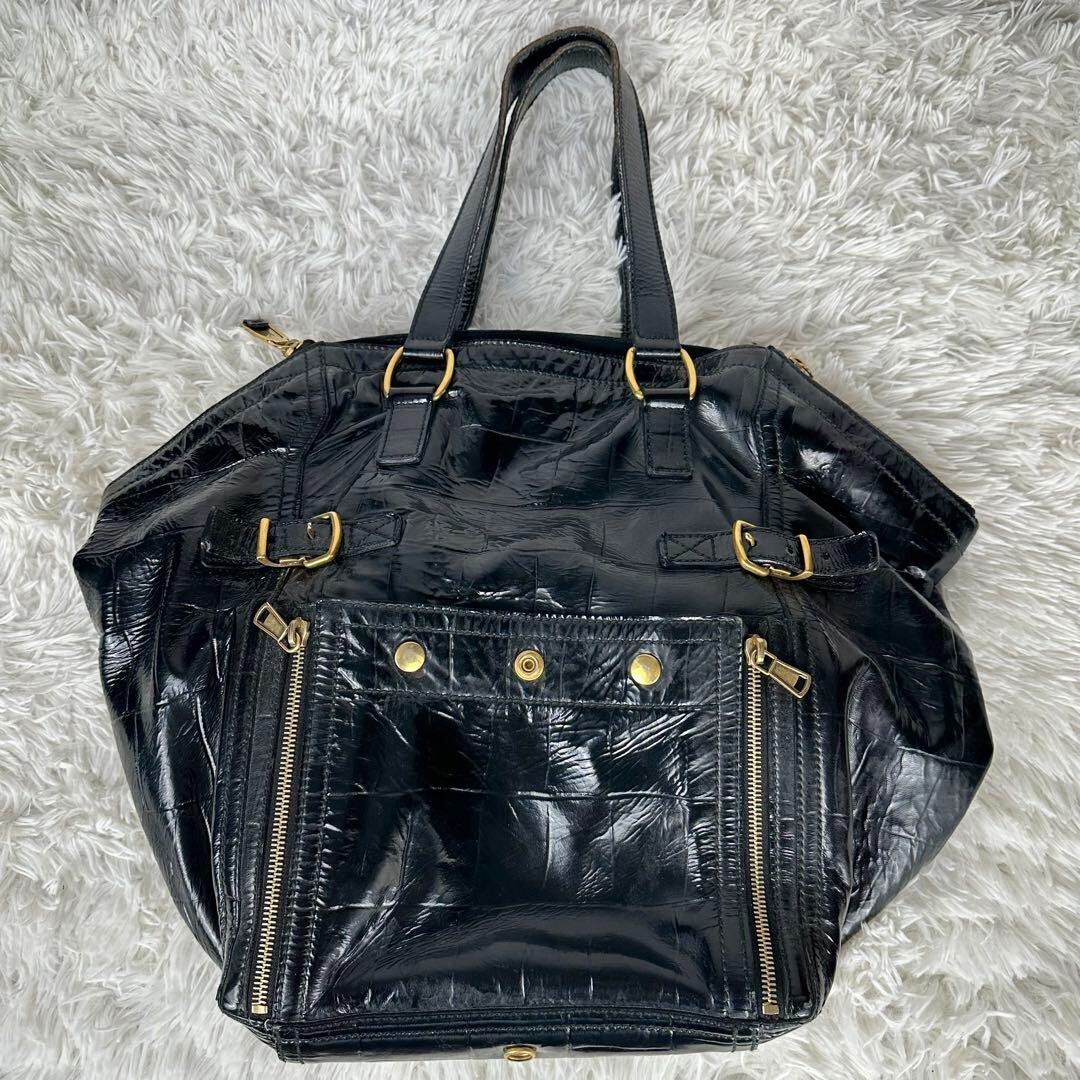 Borsa tote Yves Saint Laurent nera in pelle verniciata DOWNTOWN (senza borsa portaoggetti) rara