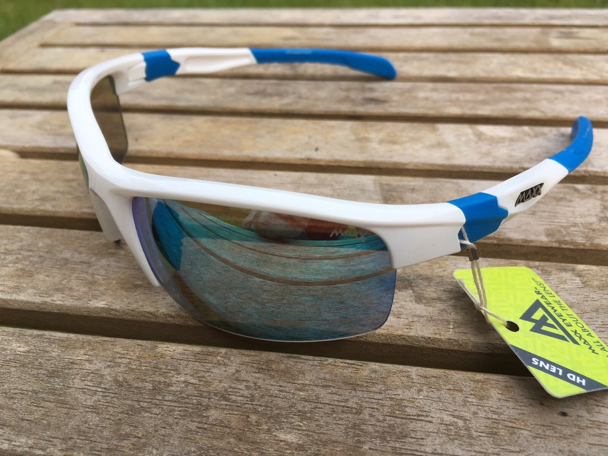 Maxx HD Sunglasses Switchback Gloss White Blue Mirrored Brown Lens