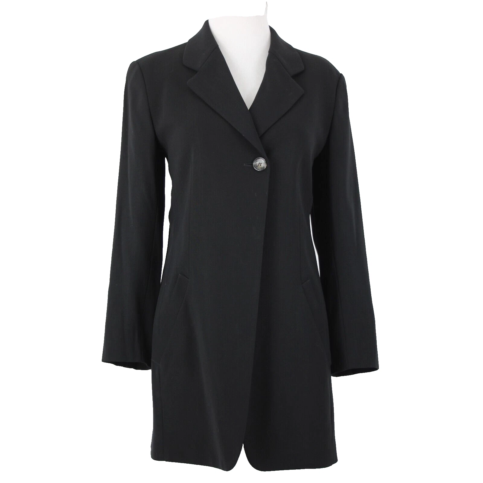 Giacca Kenzo Tg 8 Nera Foderata Collo Un Bottone Tasche 100% Lana Acetato