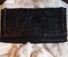 Lulu Townsend Pebbled Faux Black Leather Design Large Clutch Handbag