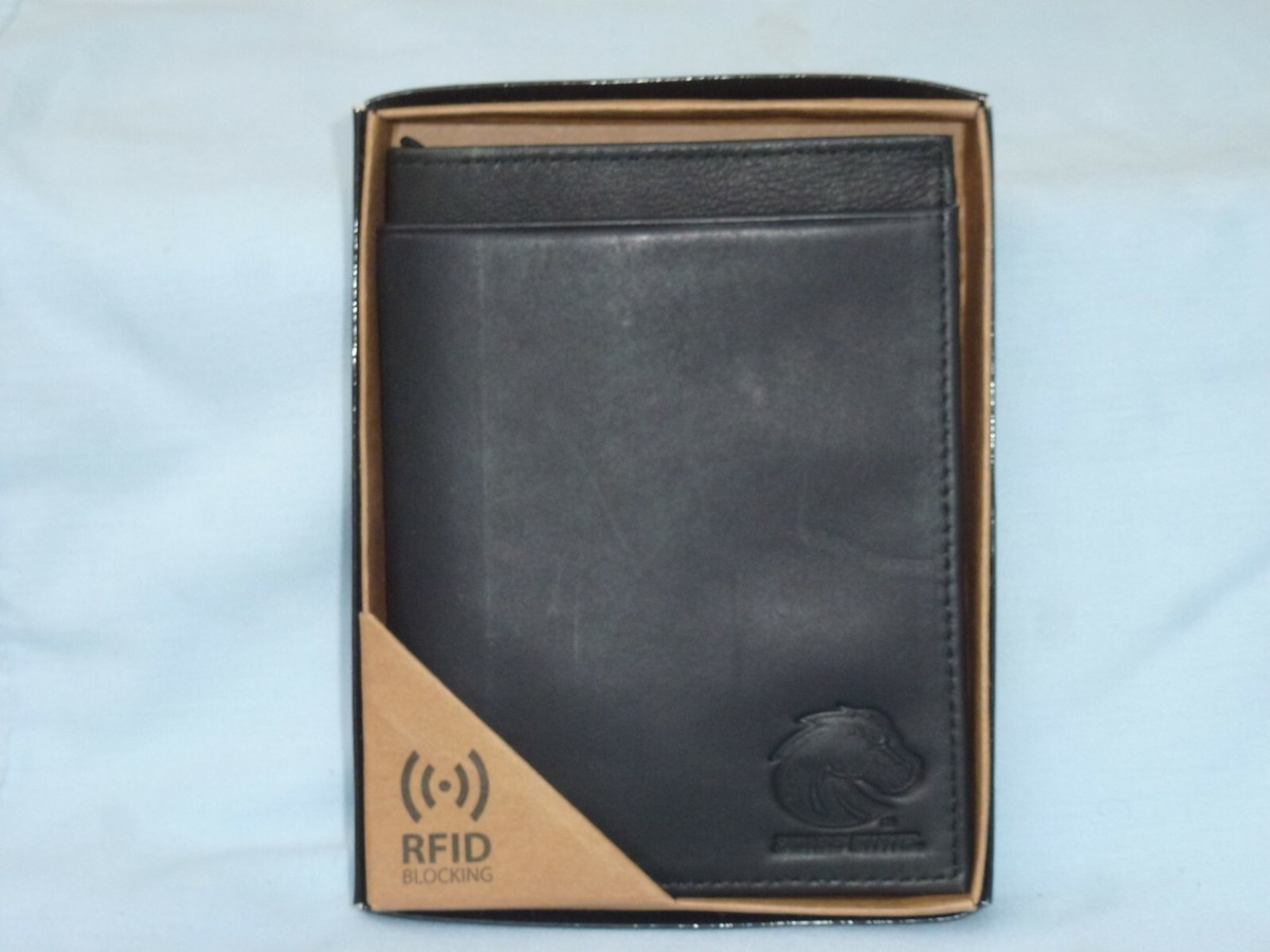 BOISE STATE BRONCOS Leather BiFold Wallet RFID Blocking NIB black