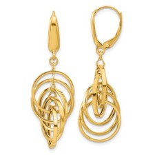 14k Yellow Gold Circles Drop and Dangle Earrings 2.97g, L-42 mm for Mom