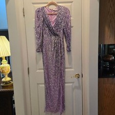 NWT Mac Duggal Gown 2 Lilac Purple Sequin Embellished Dress Long Sleeve Slit