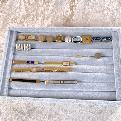 A Bulk of Vintage Dunhill Cufflinks x 4 Pairs & Tie Bar x 6 Units In Various Mod