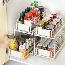 2 Pack 2-Tier Under Sink Organizer with Sliding Storage Drawer for Kitchen White