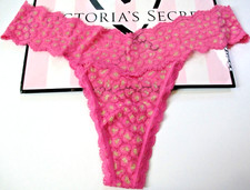 VICTORIA'S SECRET Thong Panty VS Pink Leopard Lace Shine S L XL NWT