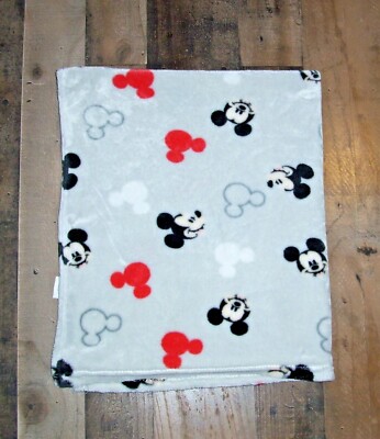 Disney Store Soft & Cuddly Gray White Red Mickey Mouse Baby Blanket Security 