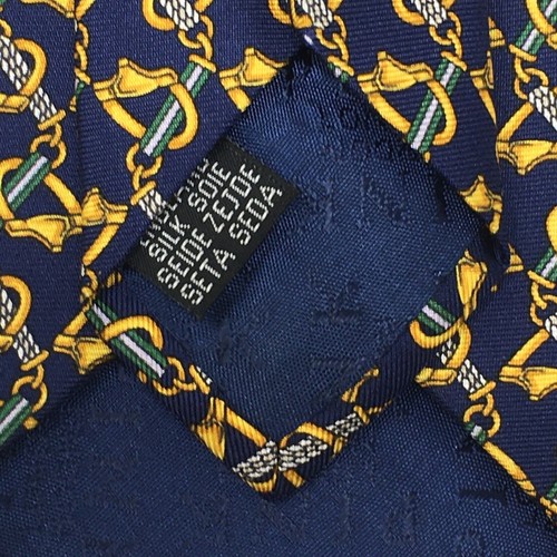 Thomas Pink Classic Tie Blue Gold Green Horsebit 100% Silk Made England Necktie - Picture 2 of 7