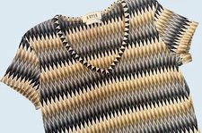 Vintage A. BYER California Zig Zag V Neck Short Sleeve Top Shirt Blouse Sz S