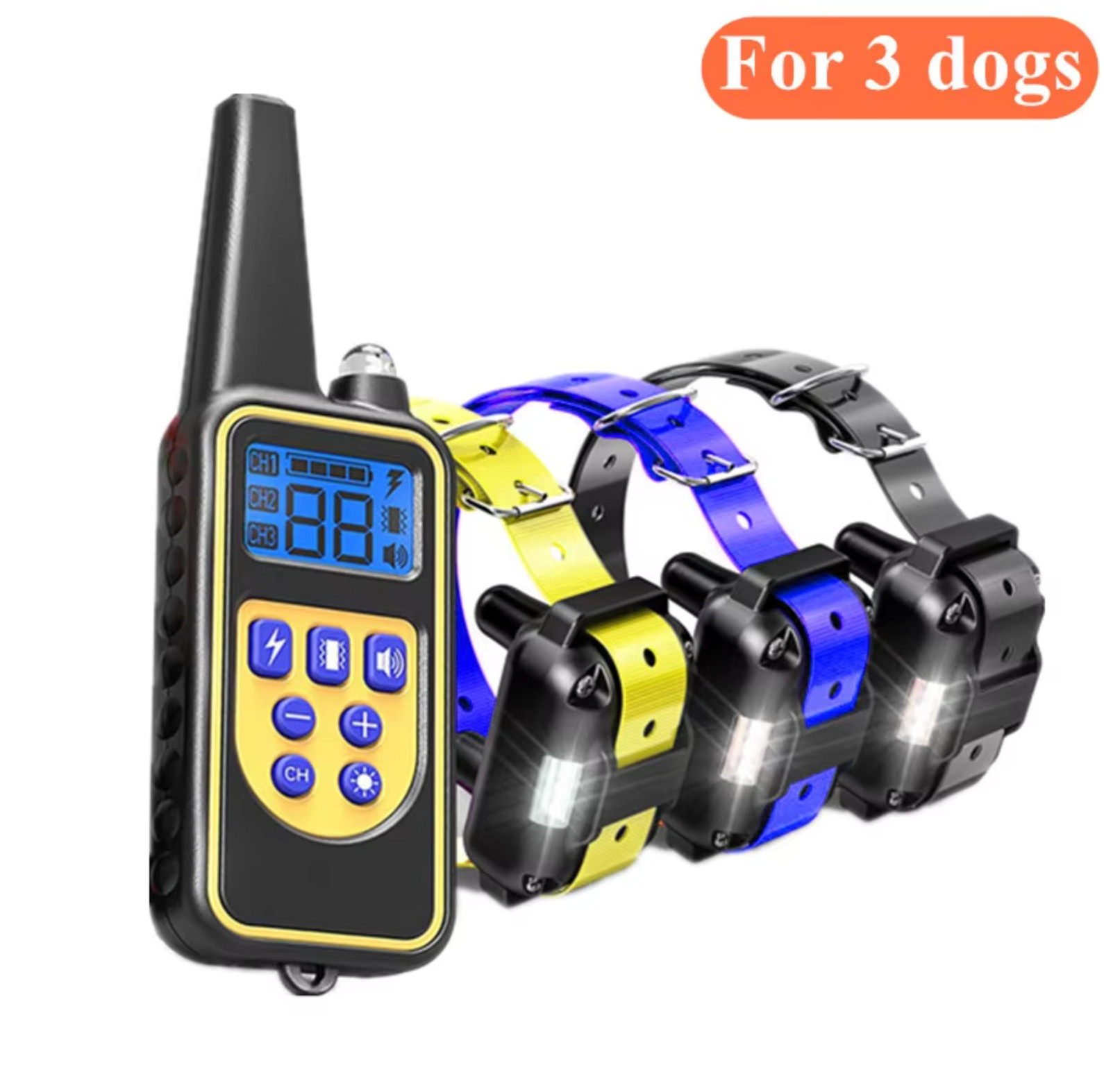 Collier anti-aboiement électrique étanche et rechargeable bleu pour 3 chiens