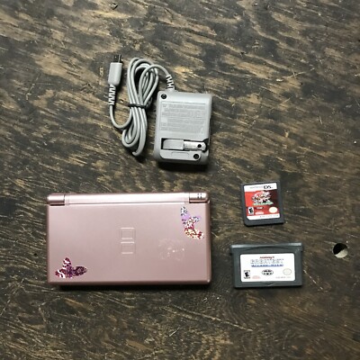 Nintendo DS Lite Handheld Console - Rose Gold *TESTED WORKING* 2 Games Charger
