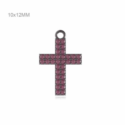 0.34ct Pave Setting Ruby Gemstone 925 Silver Cross Connector Finding Jewelry NEW