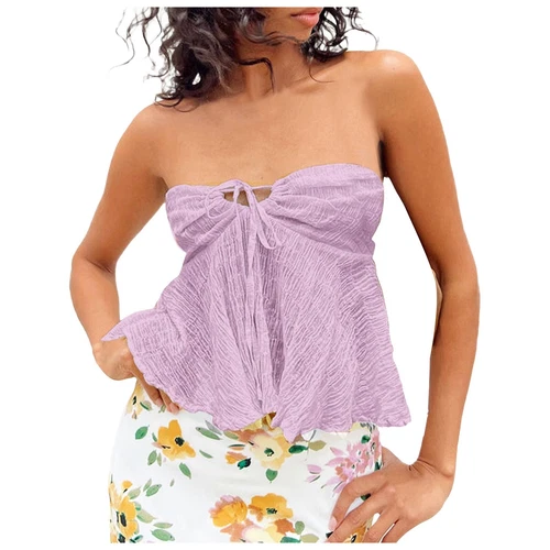 Top de tubo para mujer de verano sin hombros sin tirantes elegante bandeau Top Off - Imagen 4 de 42