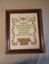 Framed Crossstitch Lord May Our Meals Be Seasoned With Thy Blessing And Thy Love