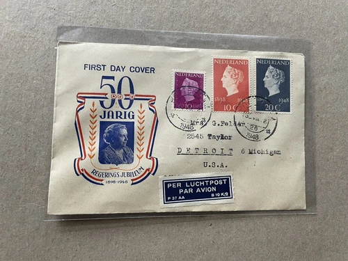 Netherlands 1948 FDC +Queen Golden Jubilee +Gorgeous Cachet +Neat