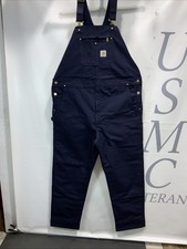 Mens Carhartt NWT Navy Blue Canvas Jeans Carpenters Bib Overalls Size 46X36.