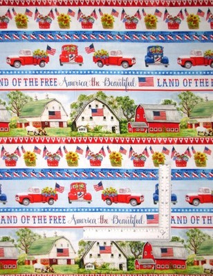 Patriotic Barn Truck Stripe Fabric By The Yard Liberty Barn Cotton by Studio E