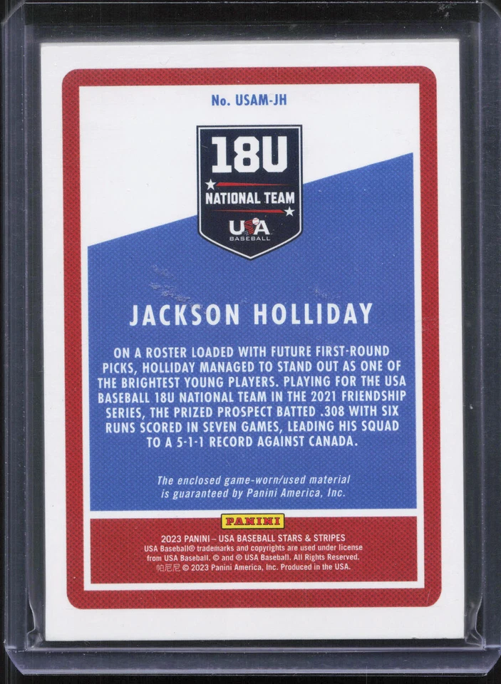 2023 USA Stars & Stripes #USAM-JH Jackson Holliday Game-Used Jersey #01/50 - Image 2 of 2