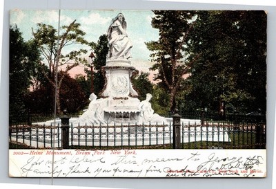 1905 Heine Monument Bronx Park New York City Postcard NYC Statue
