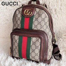 GUCCI Ophidia GG Sherry Line Backpack Ziplock Leather PVC Brown Beige A1929