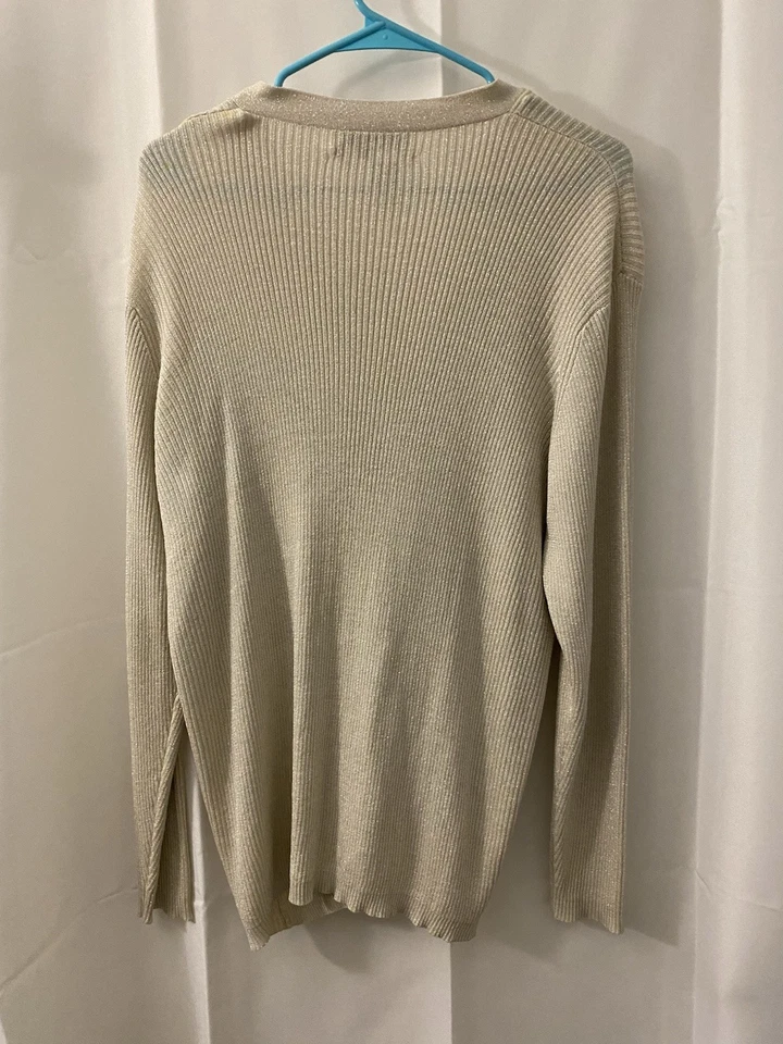 Suéter Top Joseph A Dorado Metálico Seda Mujer XL Botón Cuadrado Cuello en V Foto 3 de 3