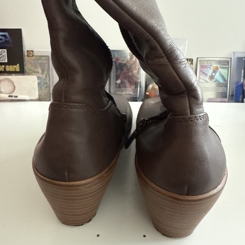 CROCS Women Boots 7 A-LEIGH LEATHER Mid-Calf Wedge Heel Zip Buckle US Size 8 - Picture 7 of 9