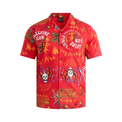 NEW Stranger Things Hellfire Club All-Over Print Button-Up Shirt (Men's Large)