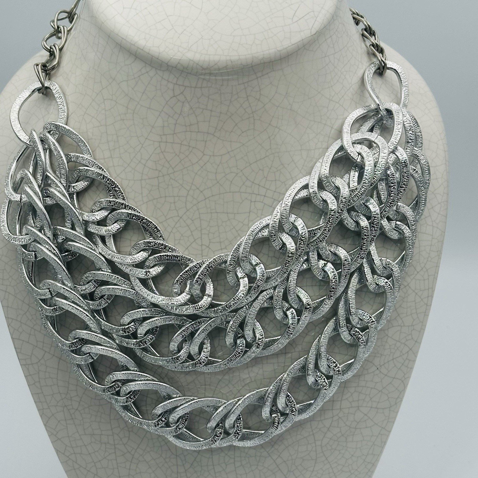 Silver Multi-Row Chain Link Chunky Statement Neck… - image 5