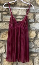 Victoria's Secret Pleated Rhinestone Lace Babydoll Lingerie Burgundy Red Large