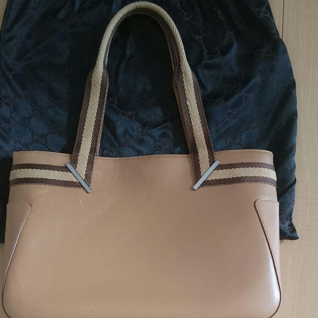 GUCCI 73983 Leather Tote Bag in Brown Beige 13.9x8.8x2.7 inches Made in Italy