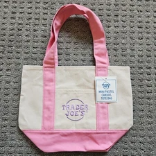Trader Joe's Mini Pastel Canvas Tote Bag Pastel PINK Limited SHIPS NOW 