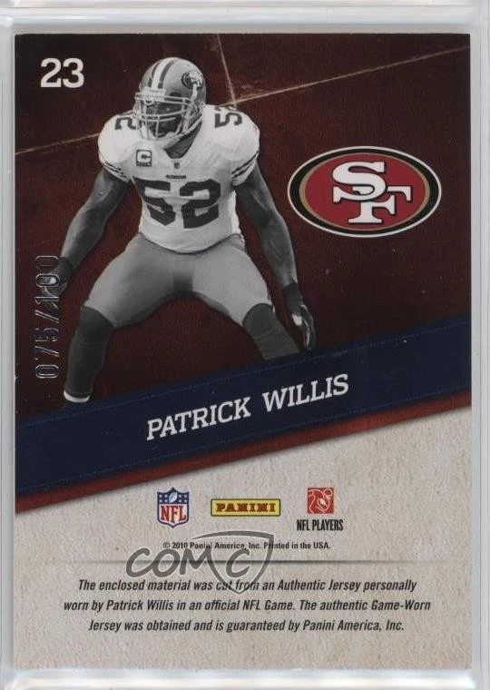 2010 Panini Gridiron Gear NFL Nation Combos Materials /100 Patrick Willis HOF - Image 2 of 2