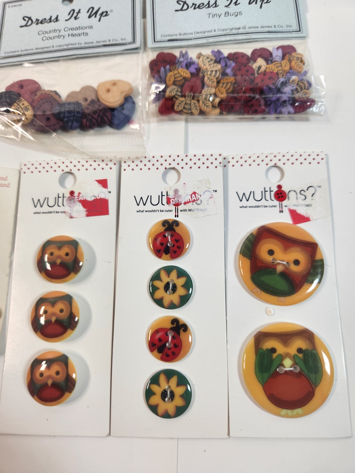 Vintage Buttons Lot Tiny Bugs Princess Floral Raggedy Ann Andy Owls Country_AF