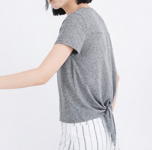 Madewell Tie Back Tee Gray Knot Back Top Casual Size M