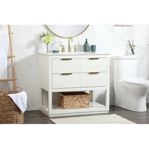 Elegant Decor Larkin 36" MDF Single Bathroom Vanity with Backsplash in White - Picture 2 of 8