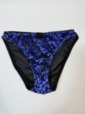 Vintage Blue Black Sheer Lace Panties S/5 Floral Mesh High Cut Nylon USA