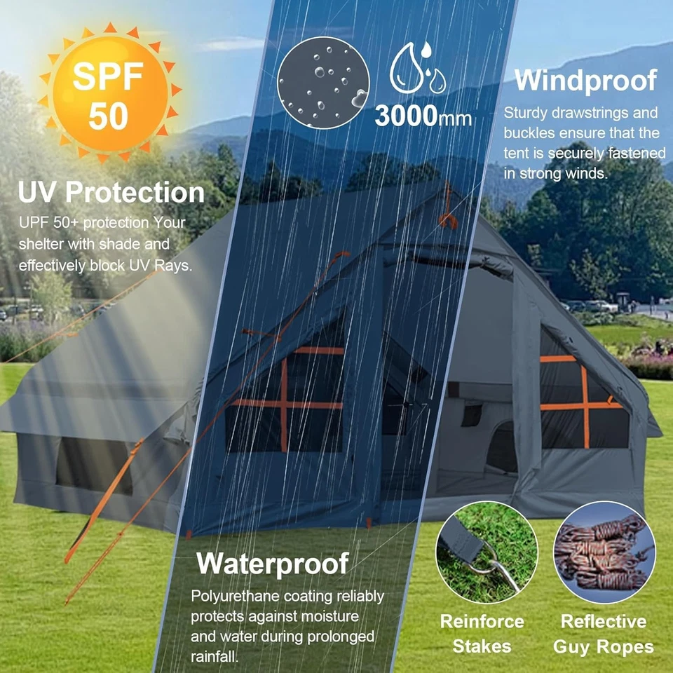 Inflatable Camping Tent Waterproof Easy Setup 6 Person Glamping Tents - Image 4 of 4