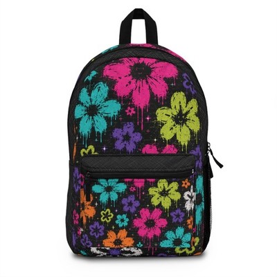 Neon Floral Spray Paint Backpack - Colorful Graffiti Flower School Bag