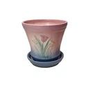 Vintage Hull Pottery Tulip Planter w Saucer Pink Blue Ceramic Flower Pot USA