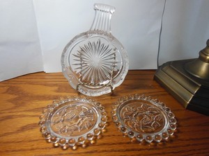 Vtg. Forever Crystal Led Rose beaded Edge + Oneida Dish with Handle Floral edge