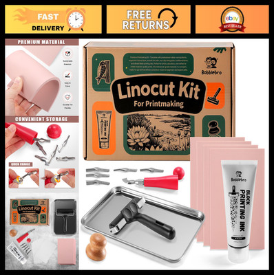 Linocut Printmaking Kit - Stamp Making Tools, Carving Set & Linoleum Blocks for