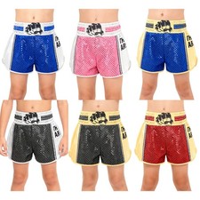 Kids Boys Shorts Shiny Bottoms Muay Thai Trunks Sides Slit Color Block Sequins