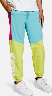Kappa Authentic 90 Barsia Nylon Track Pants Hot Pink Green Blue US Men's Size XL