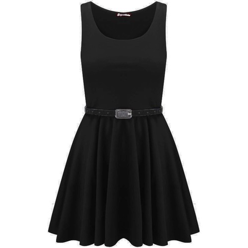Womens Belted Sleeveless Flared Franki Short Party Ladies Skater Dress Top 8-14 - Picture 2 of 10