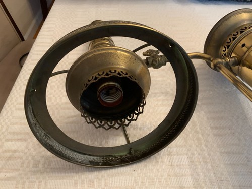 Antique brass 2 arms light fixture pendant chandelier bridge style no shades - Picture 11 of 20