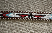 Vtge Hand Beaded Belt Childrens Hong Kong 28  Split Cowhide Thunderbird Arrow